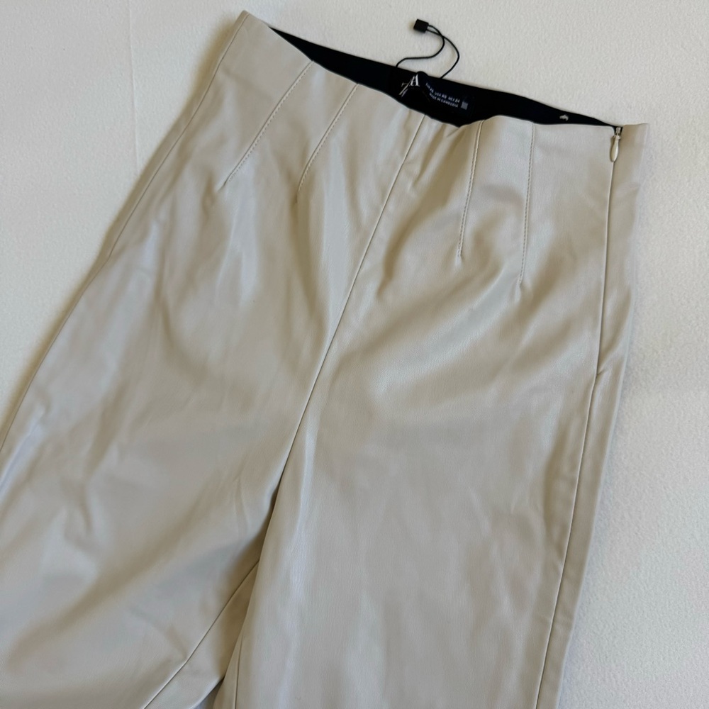 Zara Cream Faux Leather Pants - Picture 6 of 8